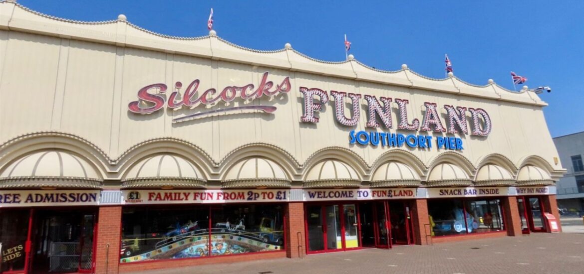 Photo of the front entrance to Silcocks Funland in Southport, UK