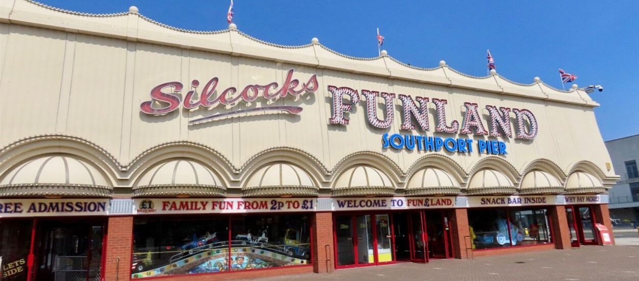 Photo of the front entrance to Silcocks Funland in Southport, UK