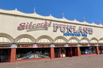 Photo of the front entrance to Silcocks Funland in Southport, UK